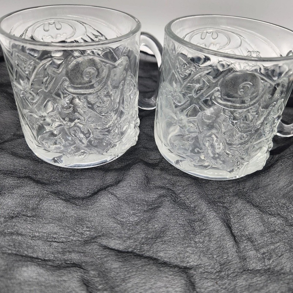 Vintage 1995 McDonalds Batman Forever Glass Mugs The Riddler & Batman Set of 2